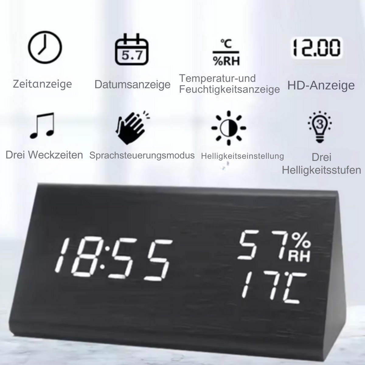LED-Holzuhr mit Sprachaktivierung