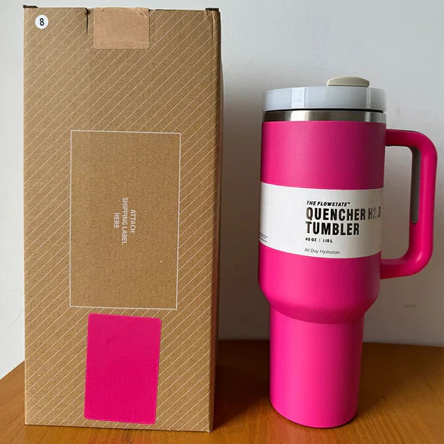 Edelstahl Reisebecher mit Griff & Strohhalm