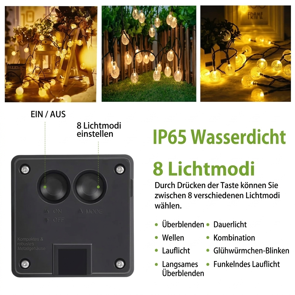 Solarbetriebene Lichterkette für den Außenbereich