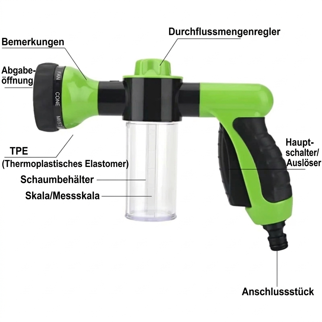 Multifunktionale Waschpistole – Sprühpistole mit Mikrofaser-Aufsatz für gründliche Reinigung