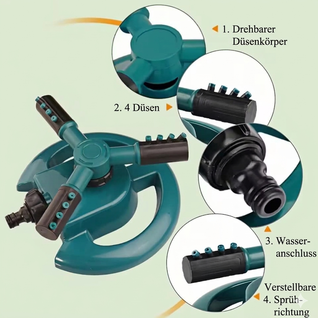 Verstellbarer Gartensprinkler – Effiziente Rasenbewässerung mit 360° Sprühfunktion