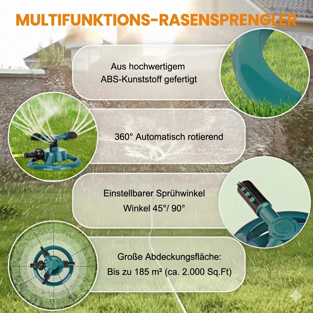 Verstellbarer Gartensprinkler – Effiziente Rasenbewässerung mit 360° Sprühfunktion