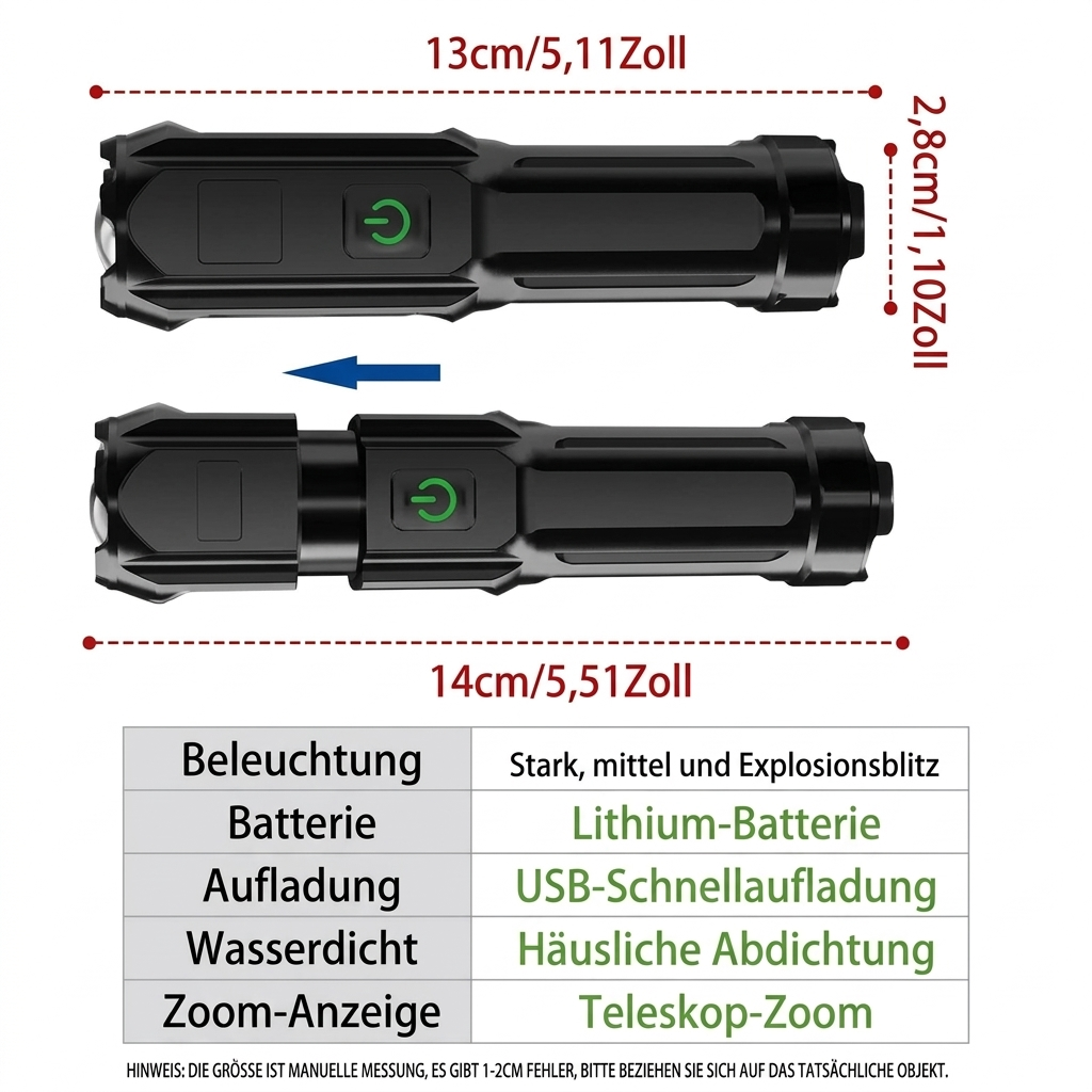 Leistungsstarke Led-Taschenlampe Mit Zoom