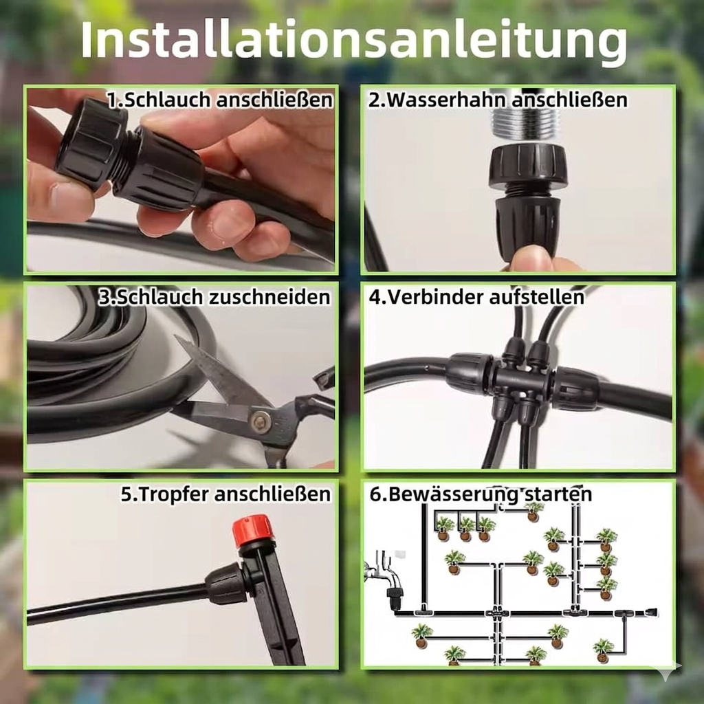 Automatisches XXL Tropfbewässerungssystem für Pflanzen – Komplettes Set für Garten und Balkon
