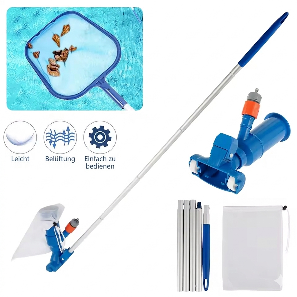 Pool-Reinigungsset mit Teleskopstange – Netzfilter und Zubehör für die Poolpflege