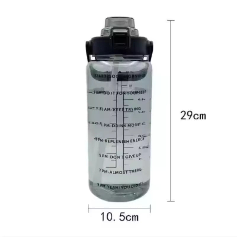 Tragbare 2-Liter-Wasserflasche mit Strohhalm und Zeitanzeige