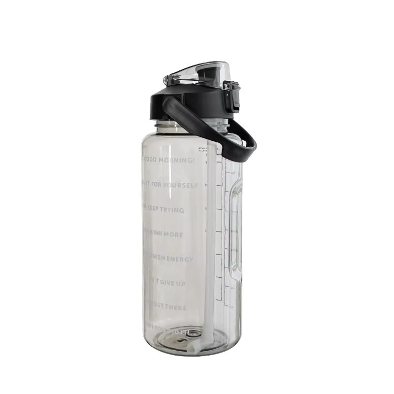 Tragbare 2-Liter-Wasserflasche mit Strohhalm und Zeitanzeige