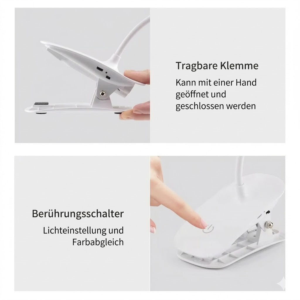 Wiederaufladbare LED-Tischlampe mit Clip